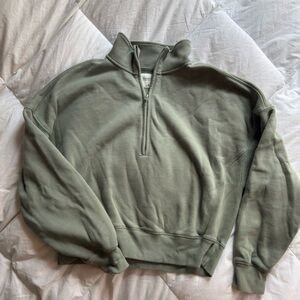 Abercrombie & Fitch Olive Green quarter zip cropped Sweatshirt